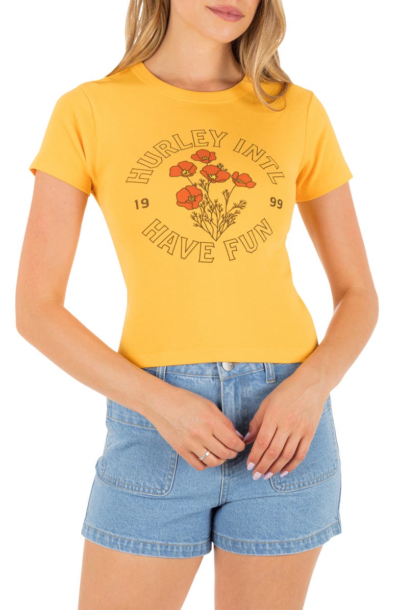 Hurley Poppy Cotton Graphic Baby Tee, Main, color, Marigold