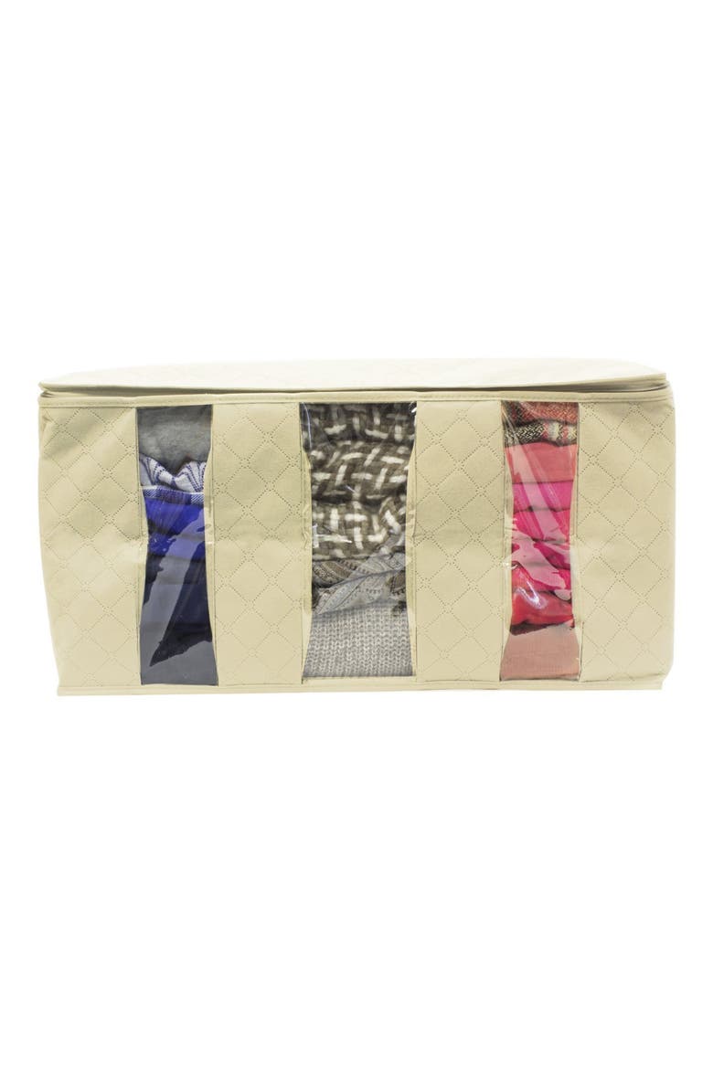 Beige Foldable Fabric Storage 3 Section Organizer Bag - Pack of 2, Alternate, color, BEIGE
