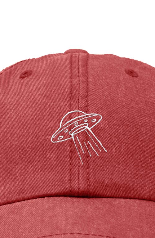 Dalix Ufo Embroidered Adjustable Dad Cap In Washed Red