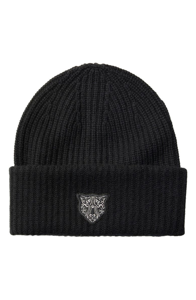 LITA by Ciara Cheetah Patch Rib Recycled Cashmere Beanie, Main, color,