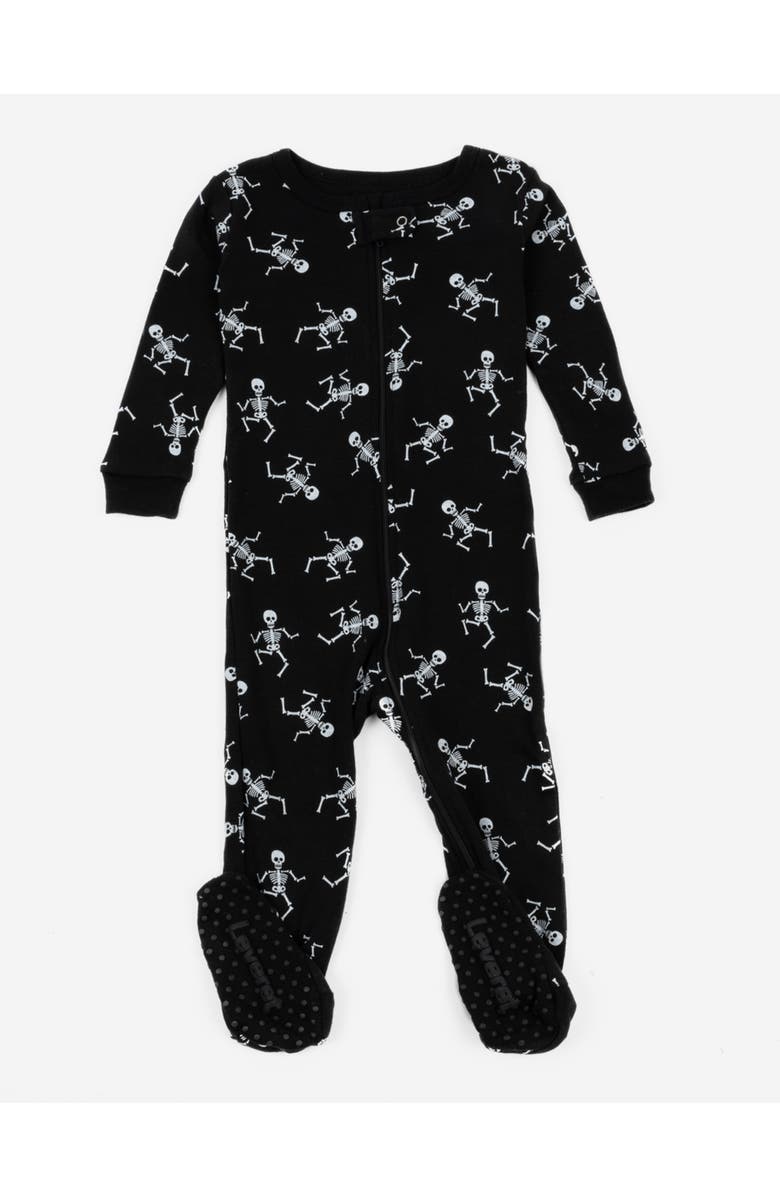 Leveret Kids Footed Cotton Halloween Matching Family Pajamas, Fun Prints, Main, color, Black Skeleton