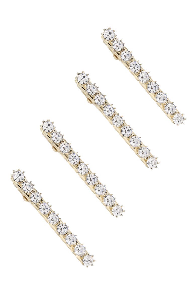 4-Pack Crystal Hair Clips, Main, color, GOLD