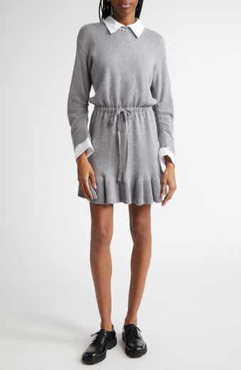 Cinq à Sept Imitation Pearl Necklace Detail Long Sleeve Layered Sweater Dress