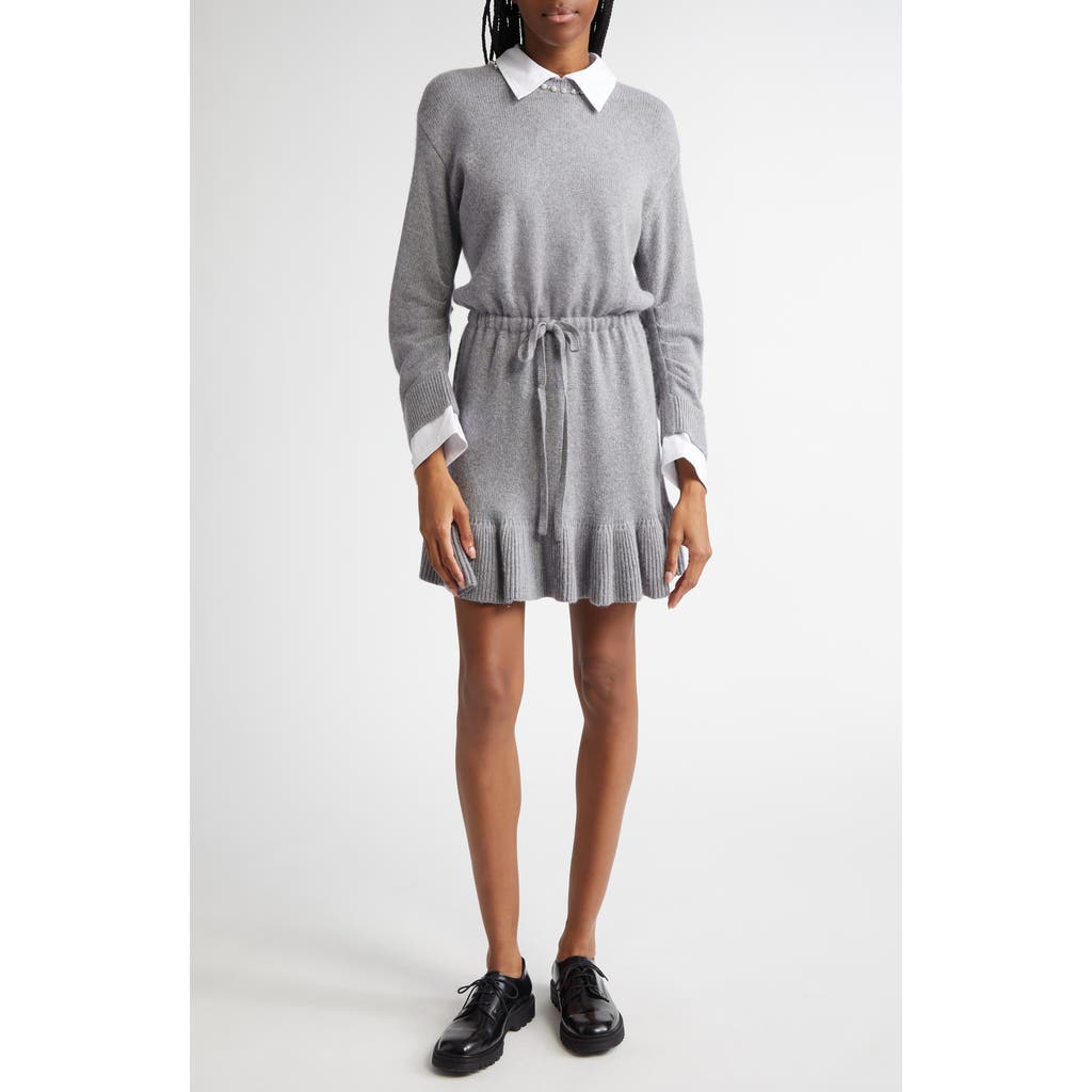 CINQ À SEPT CINQ À SEPT IMITATION PEARL NECKLACE DETAIL LONG SLEEVE LAYERED SWEATER DRESS