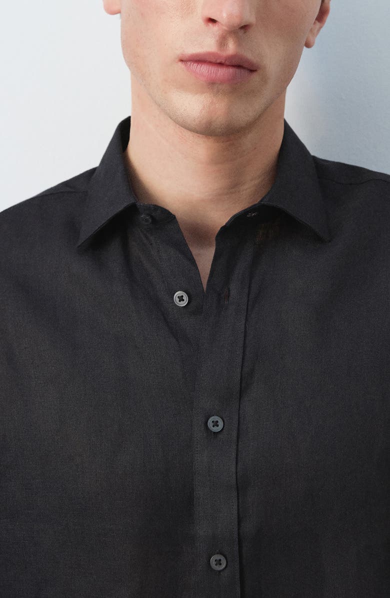MANGO x Casper Ruud Regular Fit Linen Button-Up Shirt, Alternate, color, Black