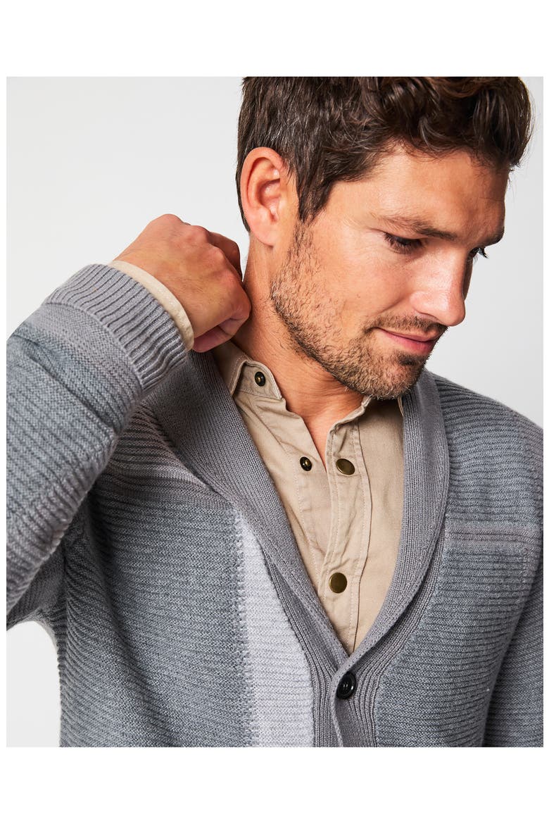 Patchwork Intarsia Wool & Cotton Shawl Collar Cardigan, Alternate, color, WASHED GREY MELANGE MULTI