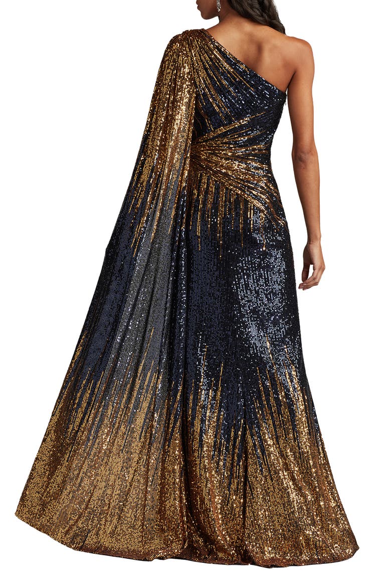 One-Shoulder Ombré Sequin Gown, Alternate, color, NAVY OMBRE