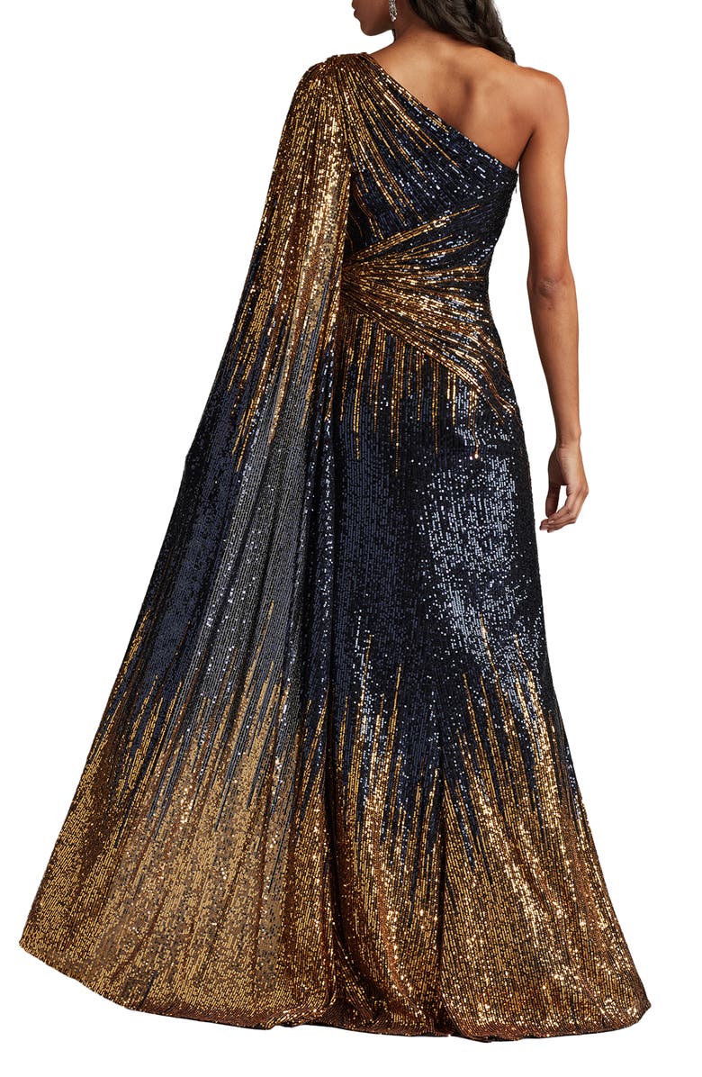 Tadashi Shoji One-Shoulder Ombré Sequin Gown, Alternate, color, Navy Ombre