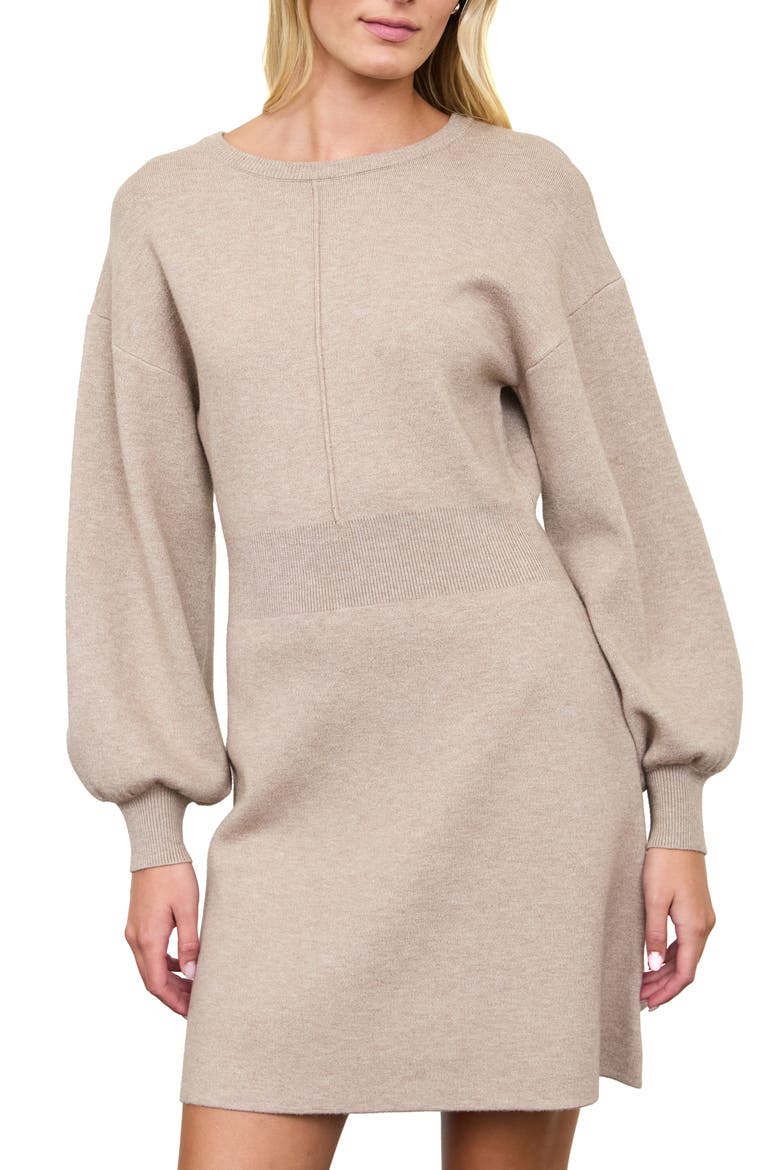 Tie Back Long Sleeve Minidress, Main, color, TAUPE