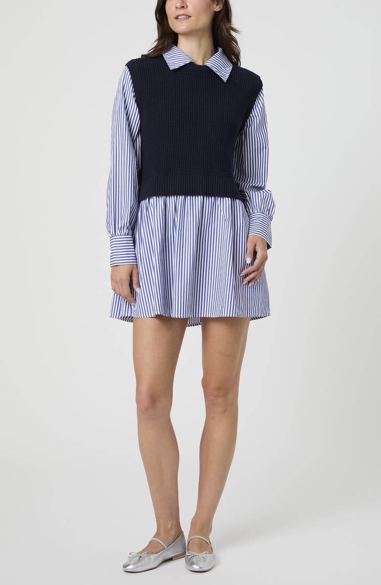 French Connection Open Knit Sweater Dress, Alternate, color, Navy/ Stripe