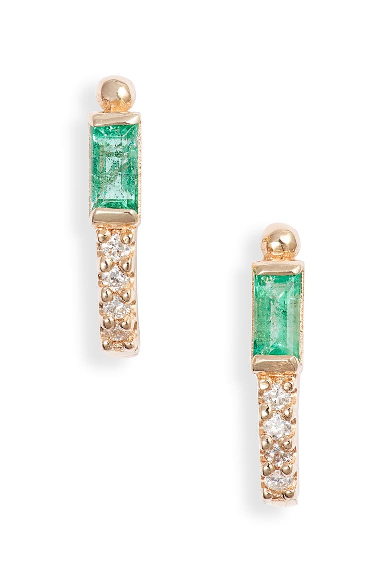 Cleo Diamond & Emerald Half Hoop Earrings, Main, color, GREEN