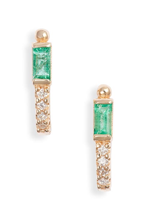 Cleo Diamond & Emerald Half Hoop Earrings