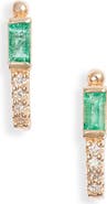 Anzie Cleo Diamond & Emerald Half Hoop Earrings