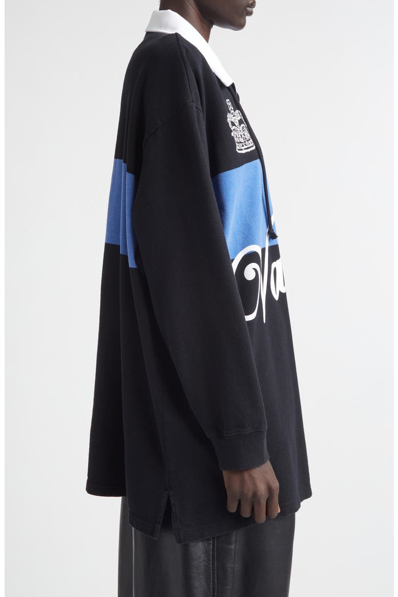 Stripe Oversize Cotton Rugby Shirt, Alternate, color, BLACK BLUE