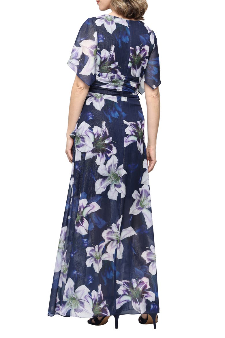 Metallic Floral Print Chiffon Dress, Alternate, color, NAVY MULTI