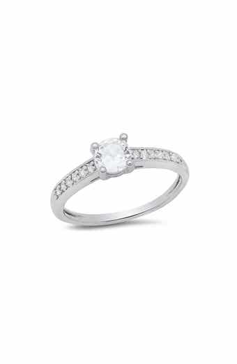HMY JEWELRY 18K White Gold Plated Simulated Diamond Ring