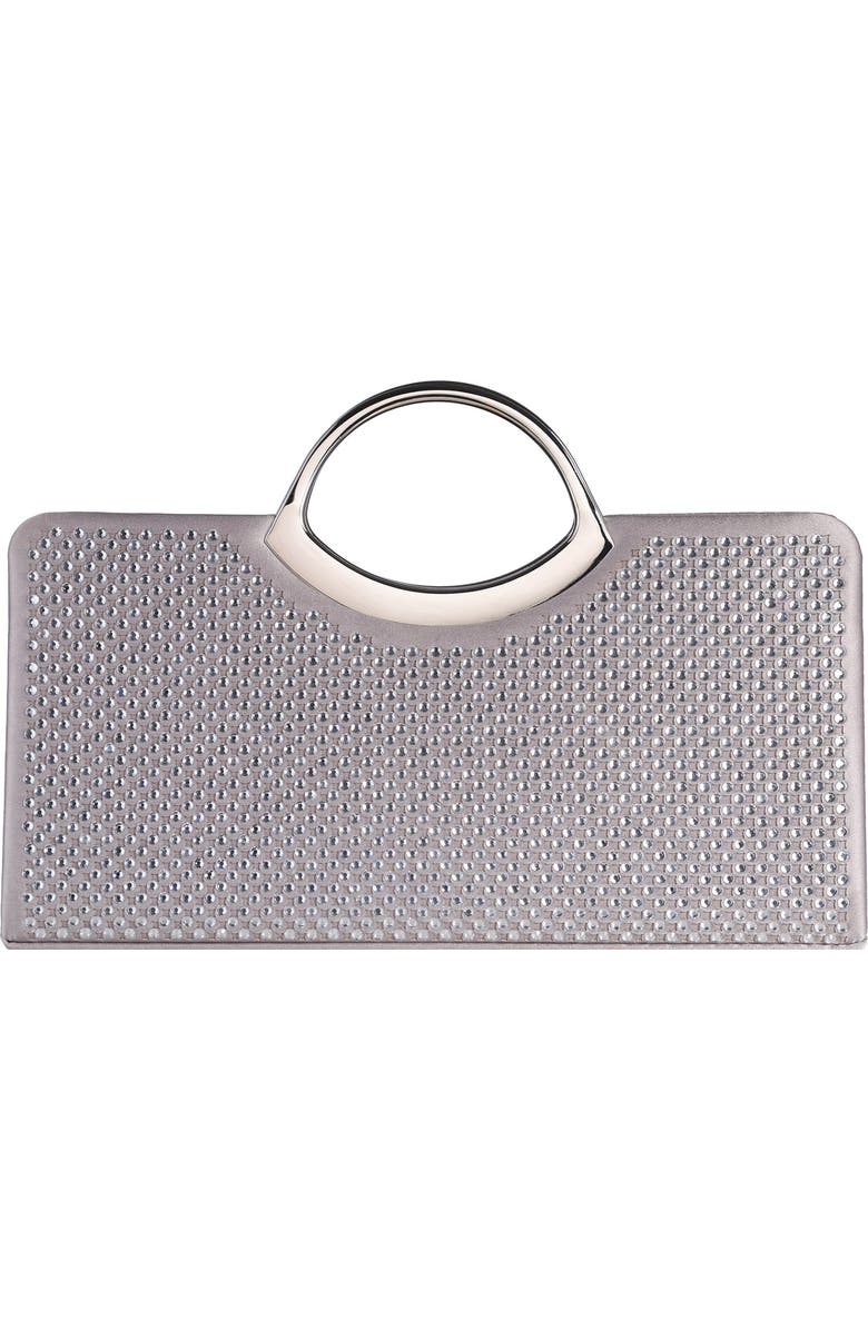 LADY COUTURE Tango Rhinestone Satin Clutch, Main, color, Silver