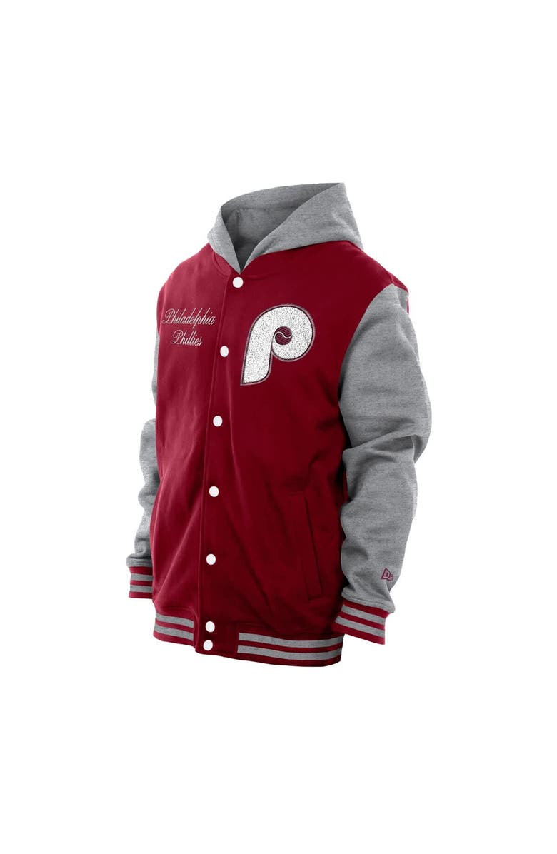 New Era Men's New Era Burgundy Philadelphia Phillies Throwback Prep Full-Snap Hoodie Jacket, Alternate, color, 