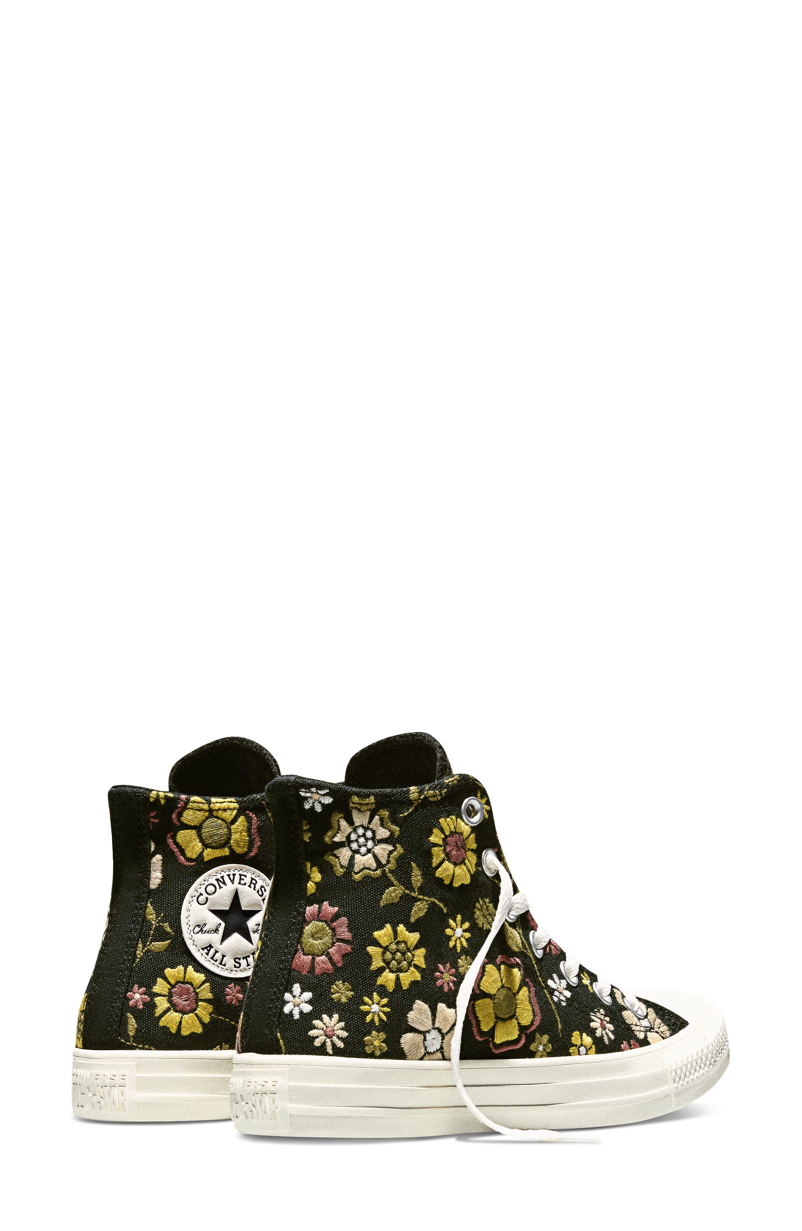 Converse Gender Inclusive Chuck Taylor All Star Floral Embroidered Canvas High Top Sneaker, Alternate, color, Black/ In The Weeds/ Hay Day