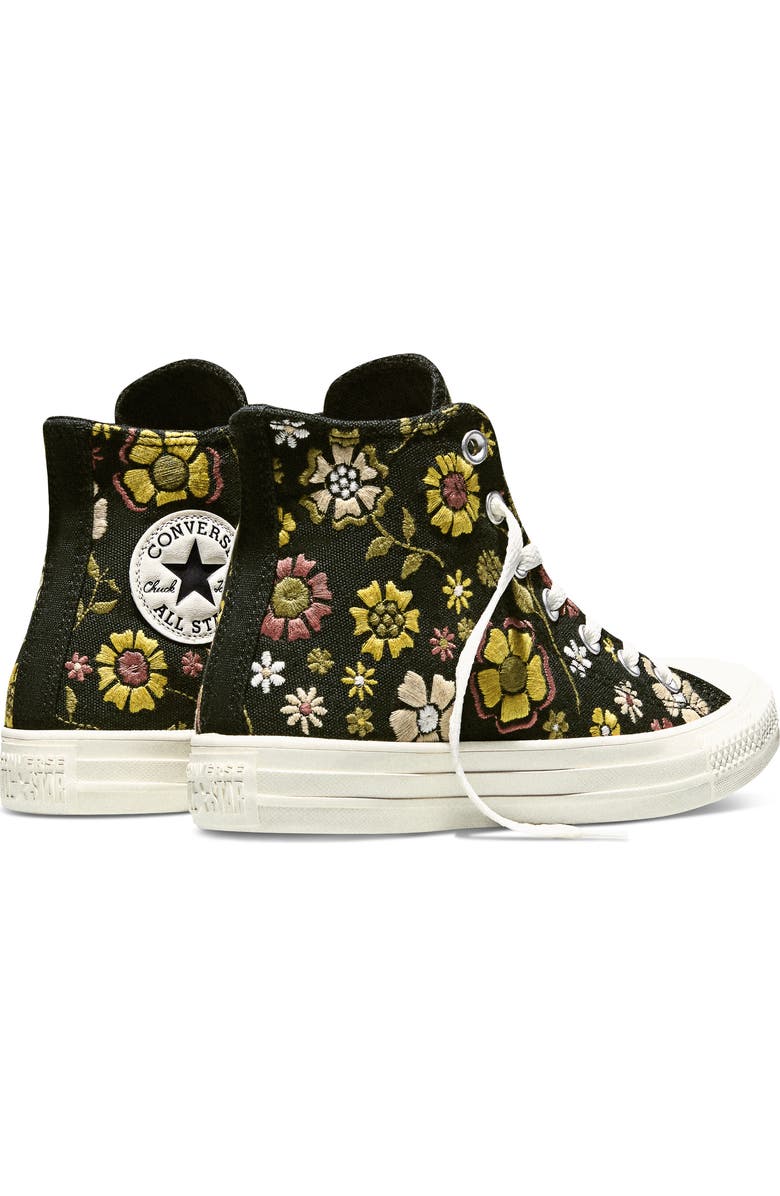 Converse Gender Inclusive Chuck Taylor All Star Floral Embroidered Canvas High Top Sneaker, Alternate, color, Black/ In The Weeds/ Hay Day