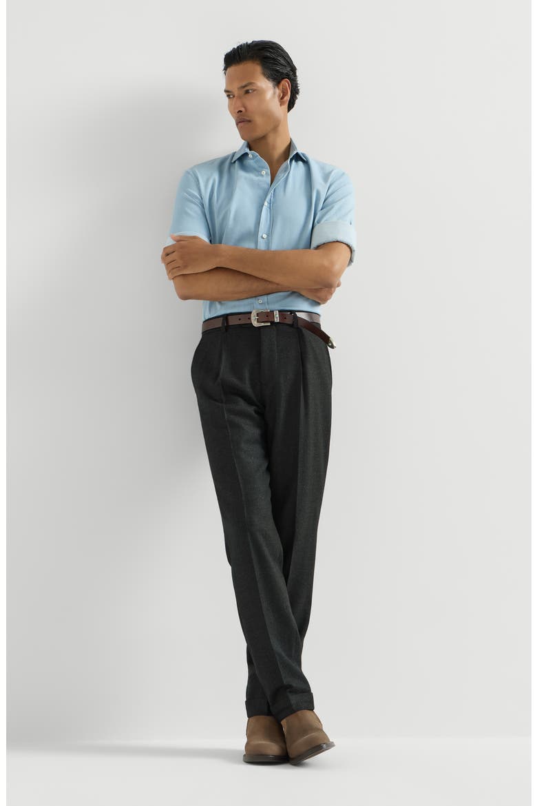 Virgin wool mouliné twill trousers with pleat, Alternate, color, Anthracite