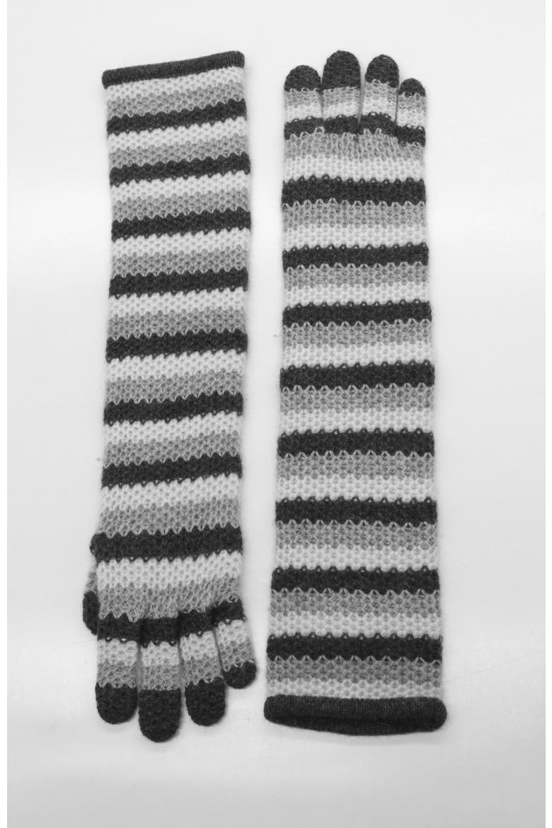 Cashmere long striped gloves, Alternate, color, Black/Grey