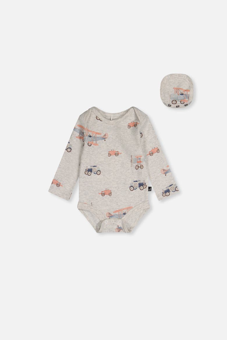 Organic Cotton Airplane Snap Envelope Neck Romper, Main, color, Beige Printed Airplanes