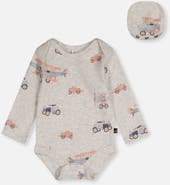 Deux par Deux Organic Cotton Airplane Snap Envelope Neck Romper