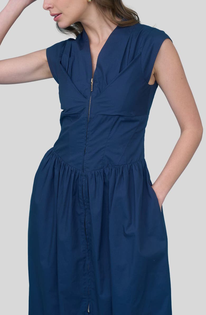 ZOE AND CLAIRE Seamed Cotton Fit & Flare Dress, Alternate, color, Navy