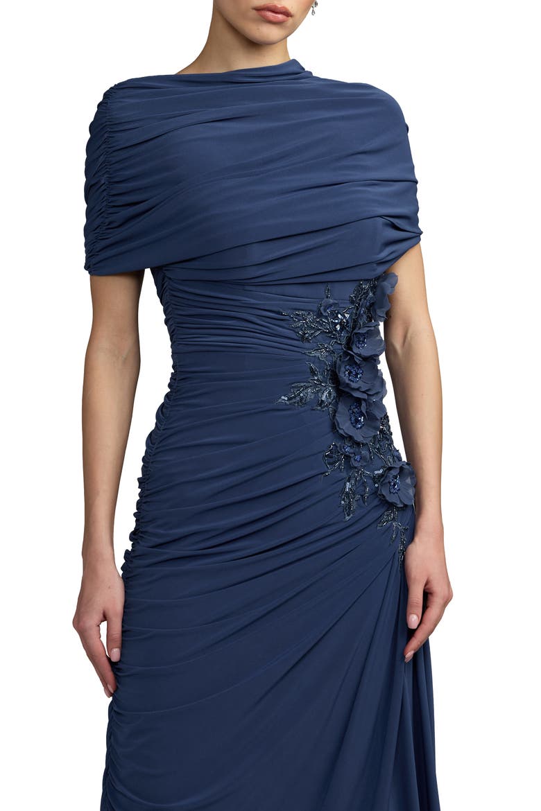 Embellished Jersey Draped Column Gown, Alternate, color, Sapphire