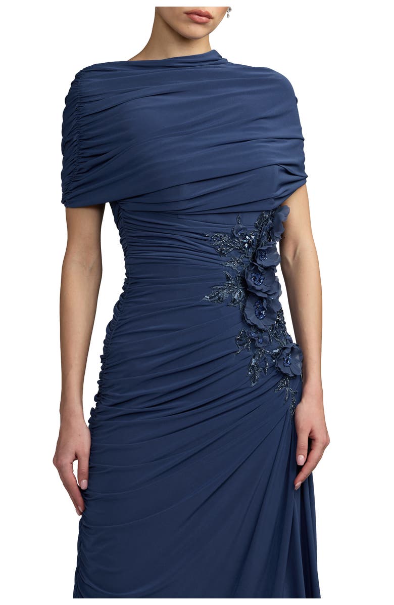 Mac Duggal Embellished Jersey Draped Column Gown, Alternate, color, Sapphire