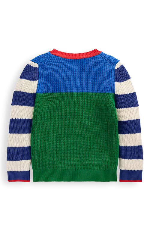 Mini Boden Kids' Stripe Colorblock Cotton Crewneck Sweater In Multi