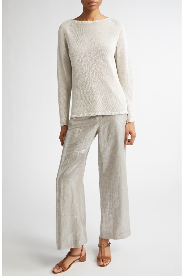 Malika Metallic Coated Linen Wide Leg Pants, Alternate, color, SILVER