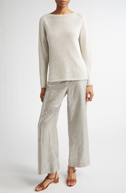 Max Mara Malika Metallic Coated Linen Wide Leg Pants In Silver