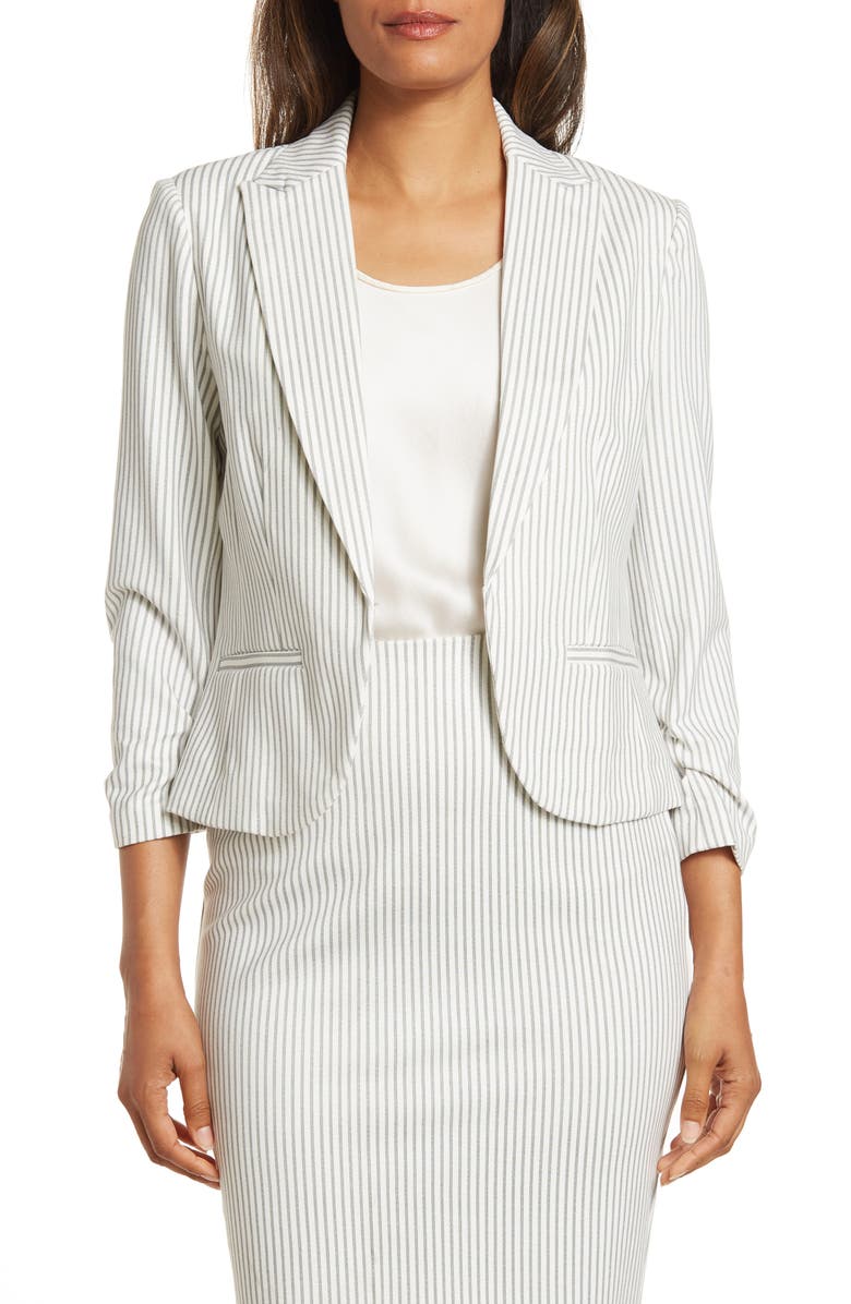 Amanda & Chelsea Amanda and Chelsea 3/4 Ruched Blazer, Main, color, Grey/White