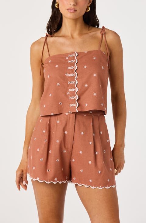 Justina Embroidered Linen Blend Crop Tank