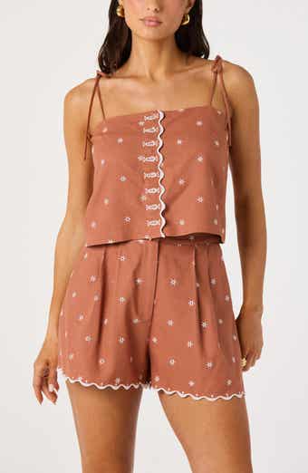 Justina Embroidered Linen Blend Crop Tank