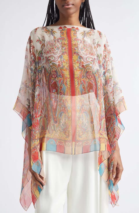 Paisley Print Silk Poncho