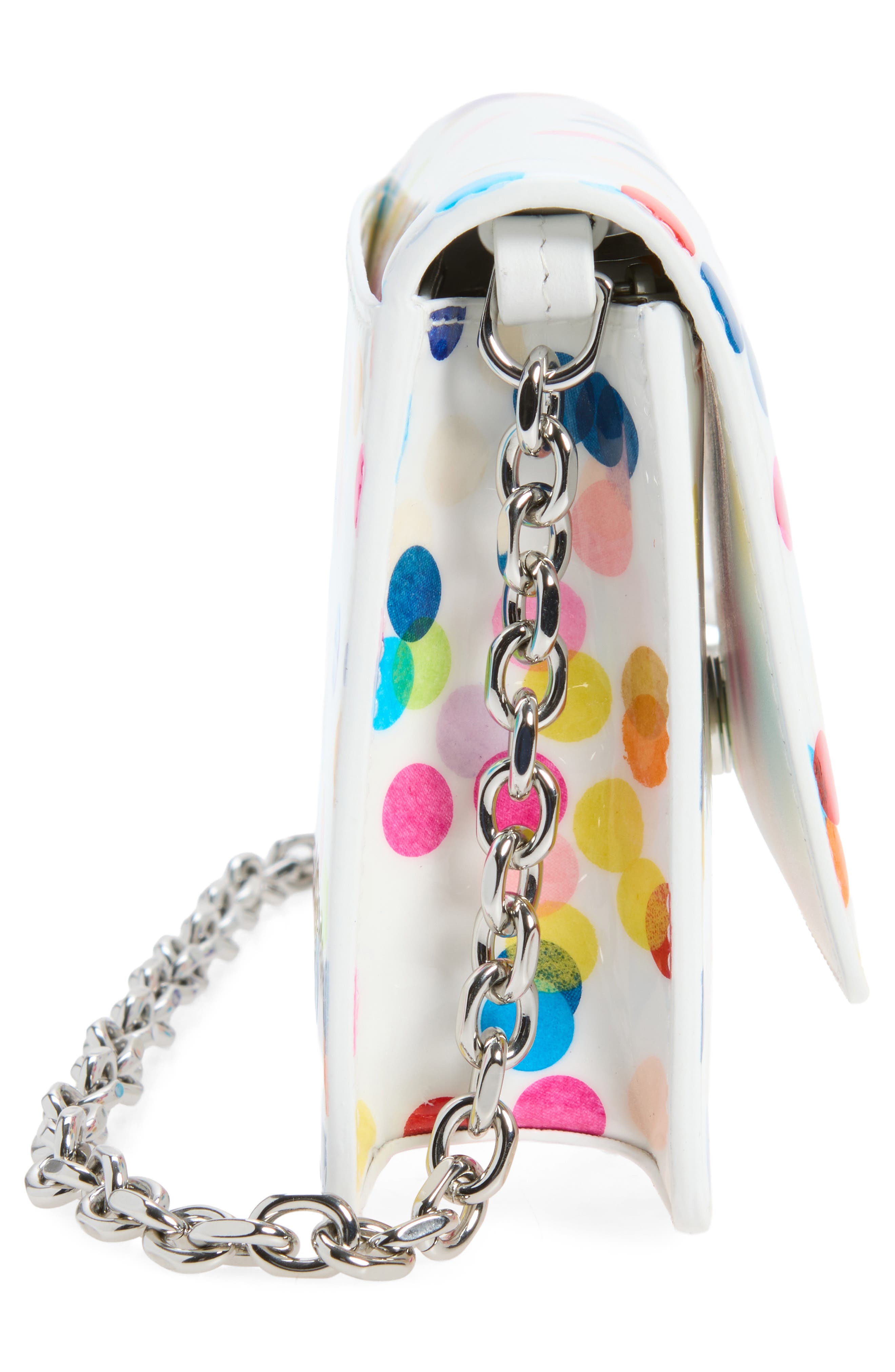 Medium Confetti Print Leather Wallet on a Chain, Alternate, color, WHITE/ MULTICOLOR