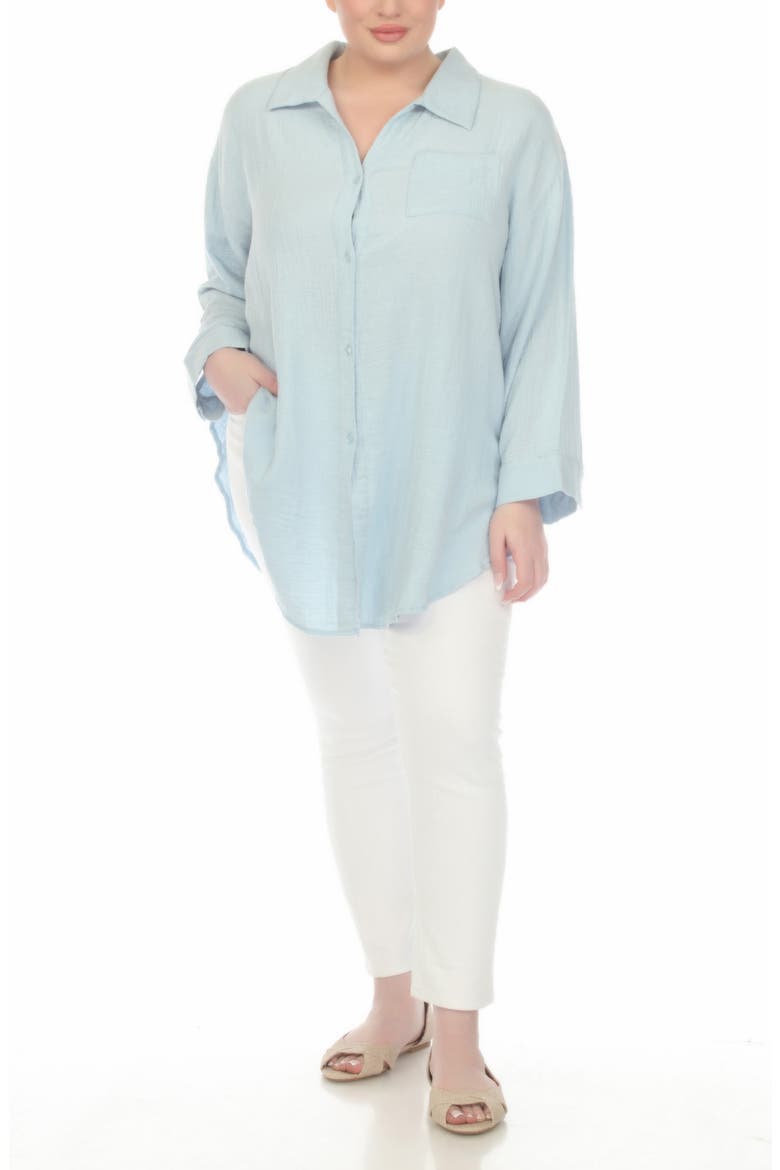 Gauze Button-Up Shirt, Alternate, color, BLUE