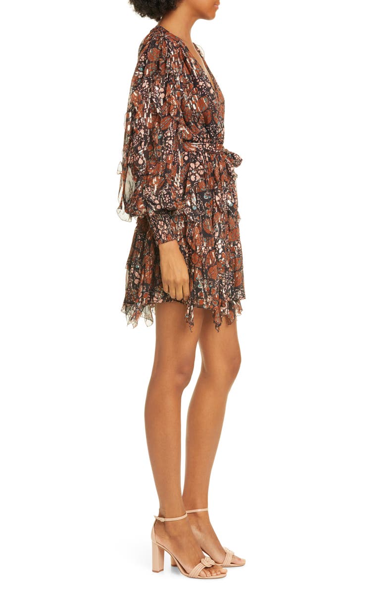 Ulla Johnson Natalia Metallic Shibori Long Sleeve Silk Blend Dress, Alternate, color,