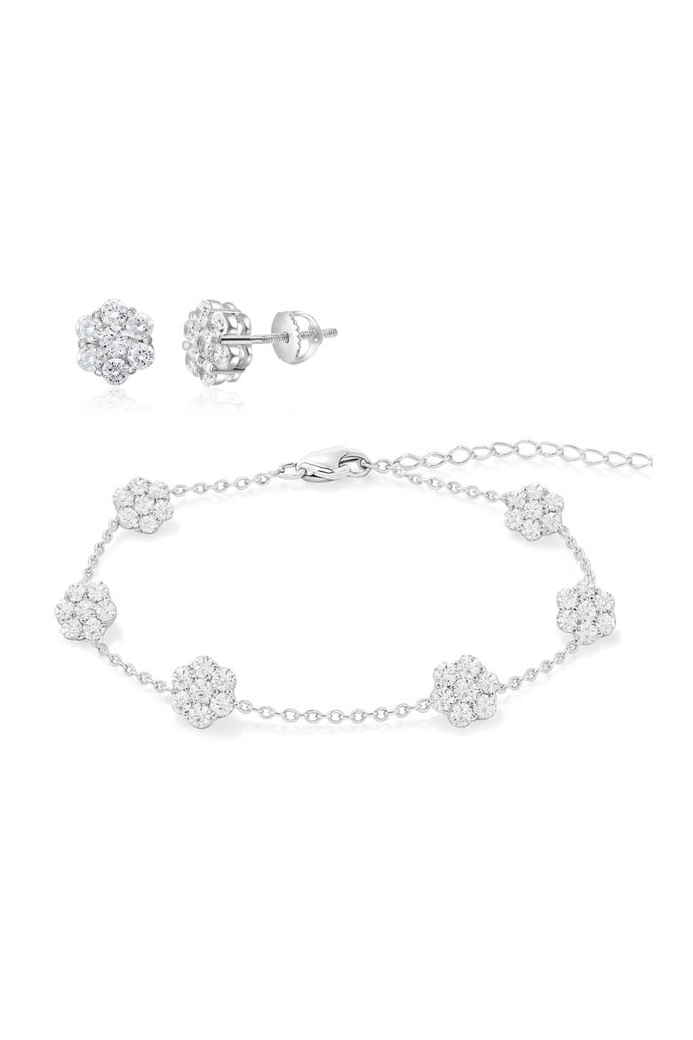Sterling Silver Flower Earrings And Bracelet Set, Main, color, Silver