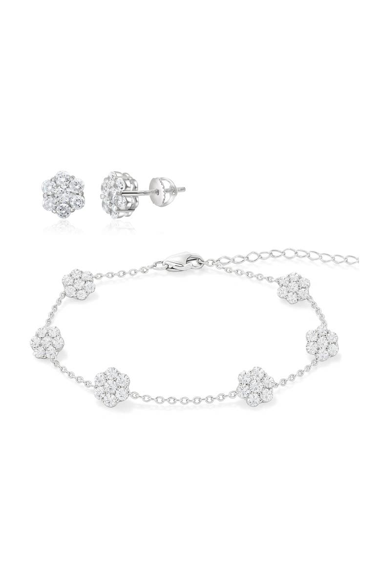 Donatello Gian Sterling Silver Flower Earrings And Bracelet Set, Main, color, Silver