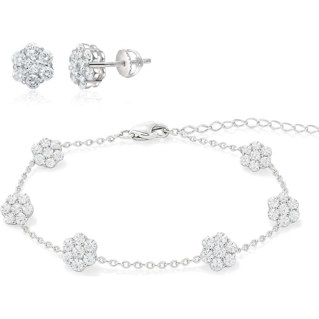 Donatello Gian Sterling Silver Flower Earrings And Bracelet Set In Metallic
