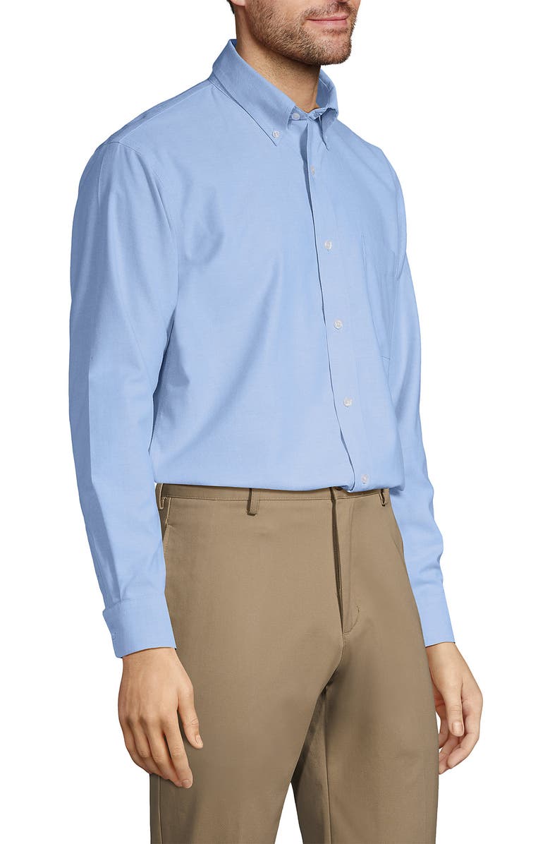 Lands' End Tailored Fit No Iron Solid Supima Cotton Oxford Dress Shirt, Alternate, color, Blue