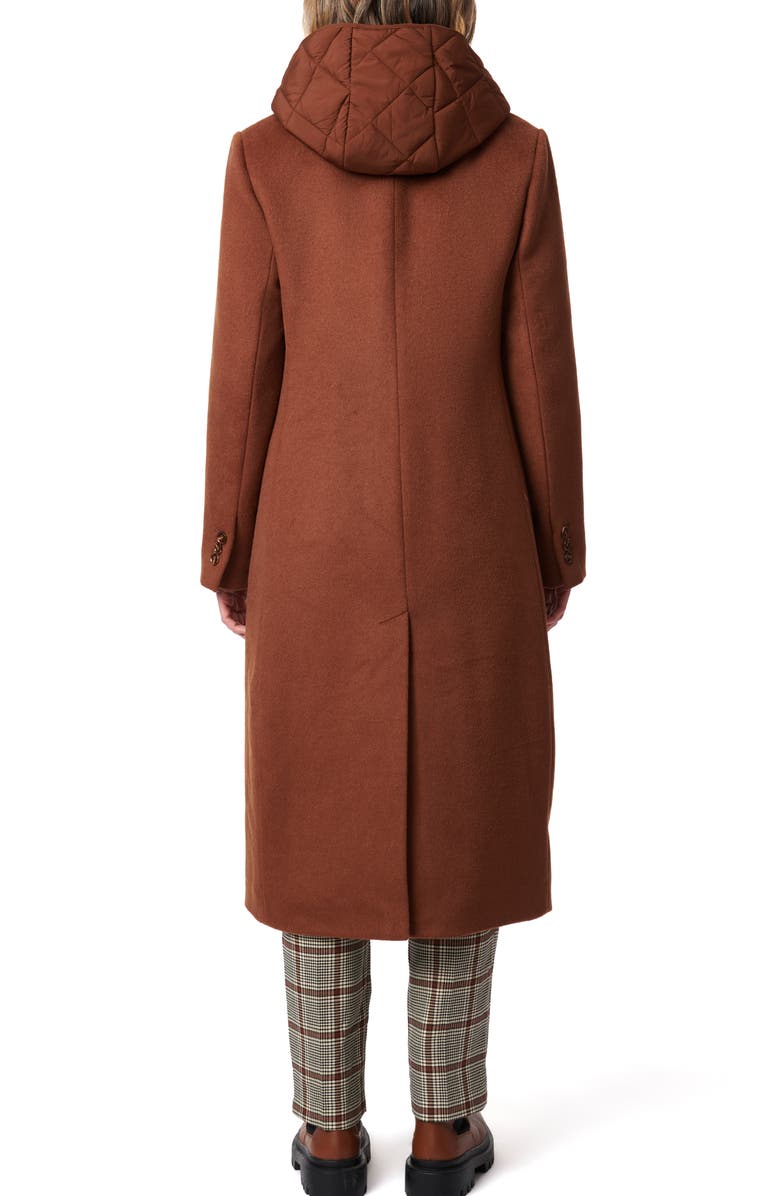 Bernardo Long Coat with Hooded Quilted Bib, Alternate, color, Tobacco