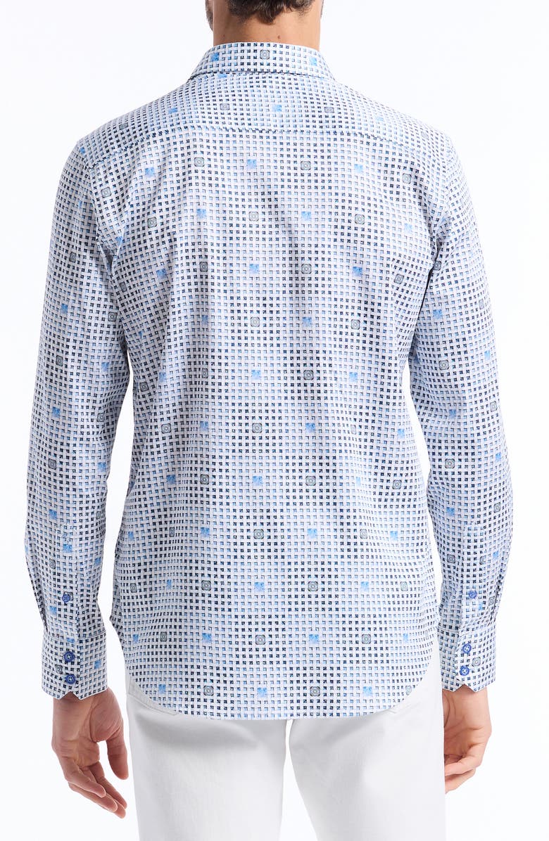 Robert Graham Brentwood Lattice Print Stretch Cotton Button-Up Shirt, Alternate, color, Light Blue