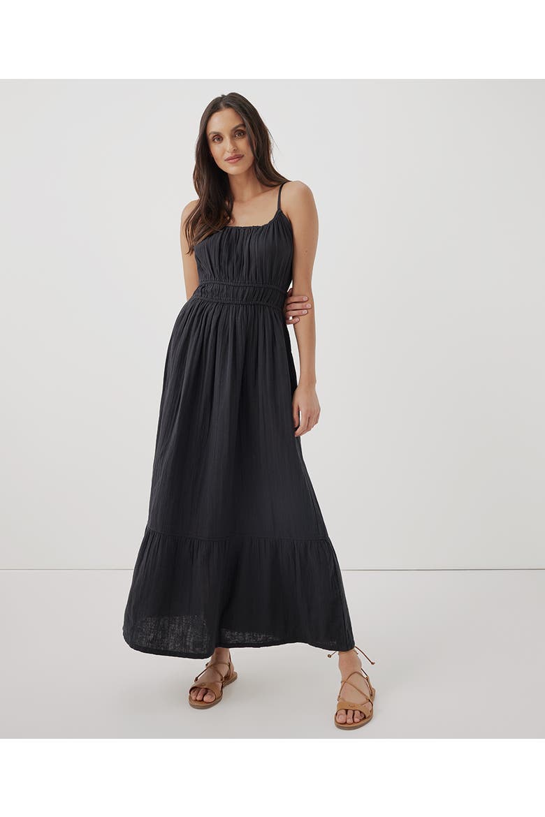 Organic Cotton Coastal Double Gauze Cami Maxi Dress, Main, color, Black