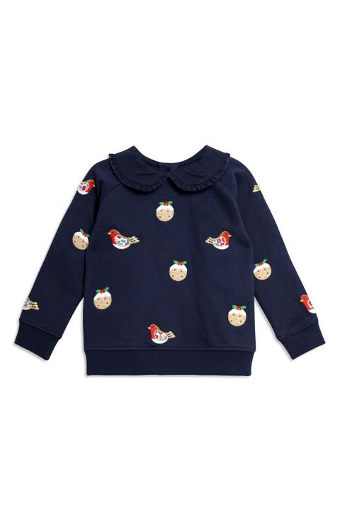 Christmas Pudding Appliqué Collared Cotton Graphic Sweatshirt (Baby)