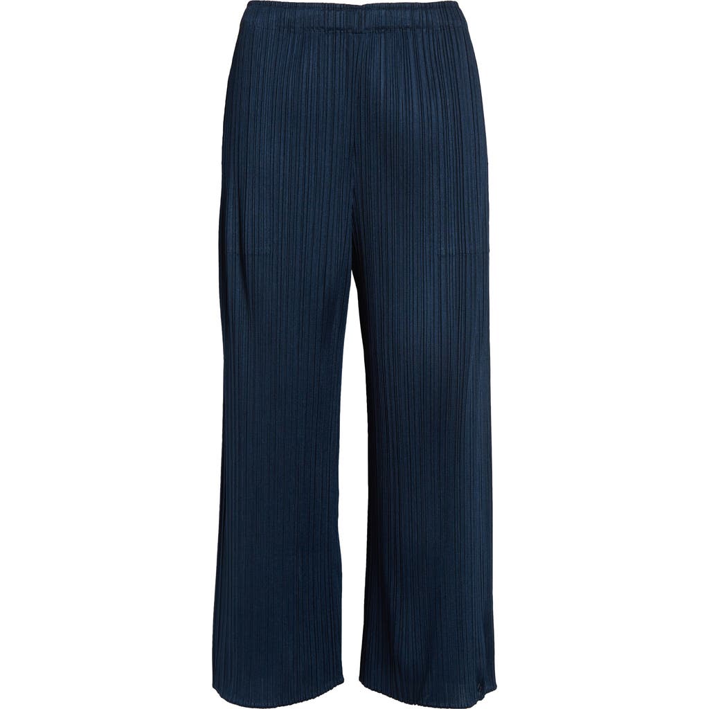 Shop Issey Miyake Pleats Please Monthly Colors April Pleated Crop Straight Leg Pants In Grayish Navy